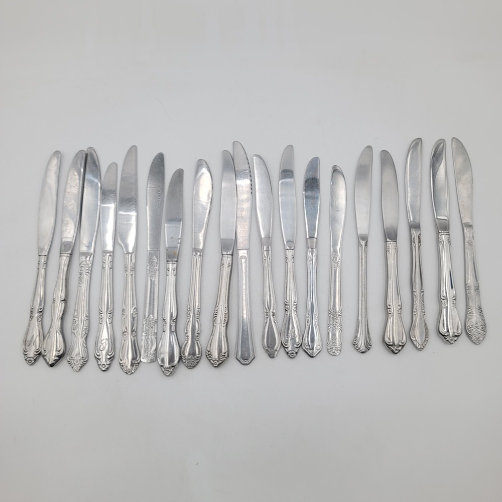 19pc Mixed Stainless Steel Knives Lot Floral Ornate Patterns Arts Crafts DIY
